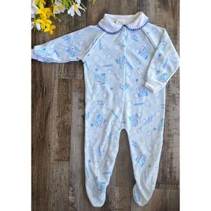 Vintage Babygro 0-3m Baby Sleeper Bear Trains Footed Pajamas 90s Retro